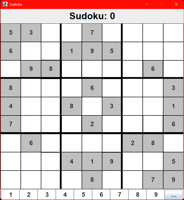 Sudoku application screenshot